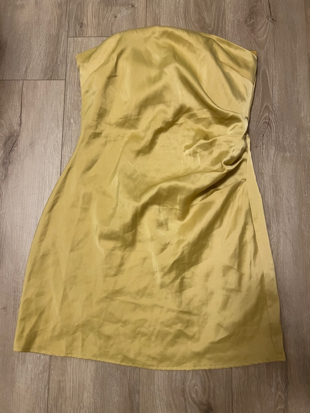 Wayf Strapless Satin Mini Dress in Lemon Yellow